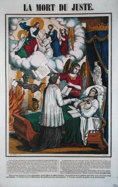 Der Tod des gerechten Mannes und der Engel, der ihn in den Himmel bringt, Mitte des 19. Jahrhunderts von French School