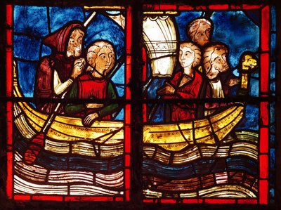 Die Abreise nach Jerusalem, aus der Geschichte der Heiligen Maria von Ägypten in der Chapelle de la Sainte-Croix von French School