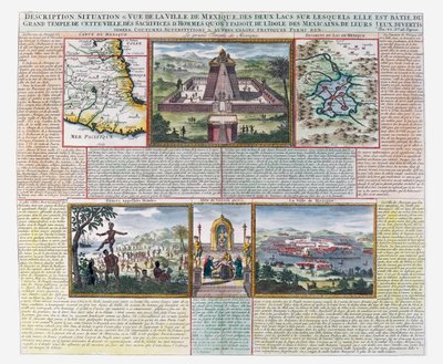 Der Große Tempel, Karten von Mexiko und seiner Umgebung (farbige Gravur) von French School