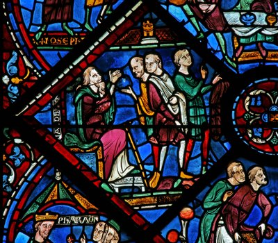 Das Joseph-Fenster: Jakob schickt seine Söhne nach Ägypten, um Nahrung zu kaufen von French School