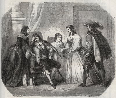 Der König von Frankreich Ludwig XIII. (1601-1643) wird von Migräne geplagt, als er mit Königin Anna von Österreich (1601-1666) spricht. Gravur von 1871 in „Histoire Des Cocus Celebres“ von Henry de Kock (1819-1892) von French School