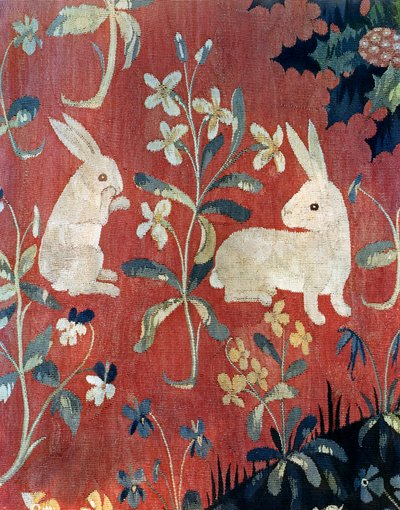 Die Dame und das Einhorn: "Geschmack", Detail von zwei Kaninchen von French School