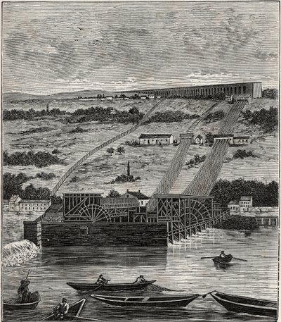 Die Maschine von Marly - Ansicht der Maschine des Aquädukts von Marly, installiert in Bougival - Der Aquädukt von Louveciennes (oder Marly) zur Versorgung von Versailles und dem Schloss von Marly mit Wasser - Gravur in "Sciences put at the disposal of all  von French School
