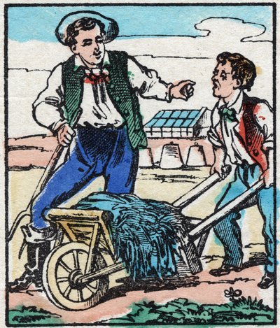 Der Gemüsegärtner. Gravur in „La chanson des metier“. Epinal-Bild, Ende des 19. Jahrhunderts. Private Sammlung von French School