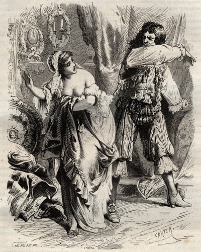 Der Marquis von Montespan, Louis Henri de Pardaillan de Gondrin (1640-1691), schlug seine Frau, die Marquise von Montespan (Francoise Athenais) von Rochechouart Mortemart (oder Madame de Montespan) (1640-1707), weil sie ihm auf Befehl des Königs den Zutrit von French School
