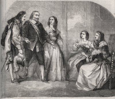 Der Marquis von Montespan, Louis Henri (Louis-Henri) de Pardaillan de Gondrin (1640-1691) (links) kam, um die Heirat von Francoise Athenais (Francoise-Athenais) von Rochechouart Mortemart (dann Marquise de Montespan oder Madame de Montespan) vorzuschlagen von French School