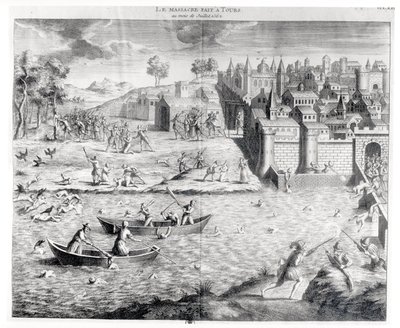 Das Massaker an den Hugenotten in Tours im Jahr 1562 von French School