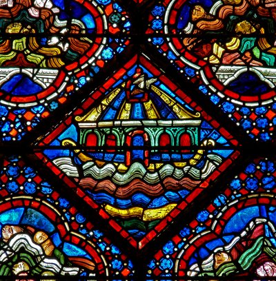 Das Noah-Fenster: Die Taube wird aus der Arche freigelassen von French School