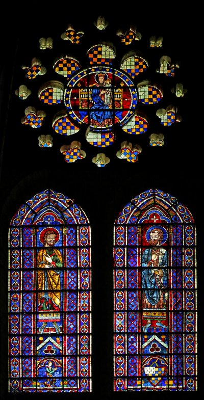 Der Prophet Hosea; eine weitere Figur, die Wappen von Mauclerc; Jungfrau und Kind oben von French School