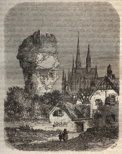 Der Turm von Gallardon - Feodalturm aus dem 12. Jahrhundert - Gravur in 