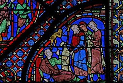Das St. Jakobus Fenster: Der Dämon verschwindet dank des Mantels von St. Jakobus von French School