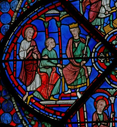 Das St. Thomas Fenster: Er wird dem König vorgestellt von French School