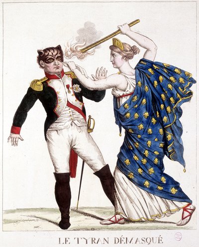 Der entlarvte Tyrann - in „Napoleon 1., Karikaturen, Dummy-Sammlung“, ca. 1814. von French School