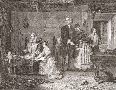 Der Pfarrer von Wakefield versöhnt seine Frau mit Olivia, nach dem Gemälde von Gilbert Stuart Newton. Aus Histoire des Peintres, École Anglaise, veröffentlicht 1867 von French School