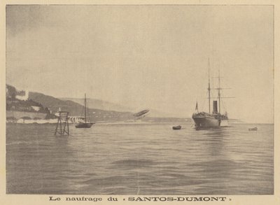 Das Luftschiff von Alberto Santos-Dumont stürzt ins Mittelmeer von French School