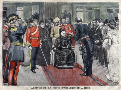 Die Ankunft der Königin von England, Victoria (1837-1901) in Nizza im Jahr 1899. Gravur von 1899 in „La petite Gironde“. von French School
