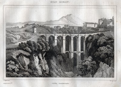 Die Brücke mit doppelten Arkaden - Civita Castellana - Provinz Viterbo - Italien - Gravur aus „Italien Picturesque - Historische und beschreibende Malerei von Italien“ von M. de Norvins, Ch. Nodier 1834-1836 von French School