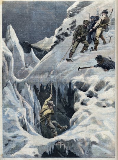 Die Katastrophe des Mont Blanc: Der Tod von Reisenden und ihren Führern während ihrer Expedition, in „Le Petit Parisien“. von French School