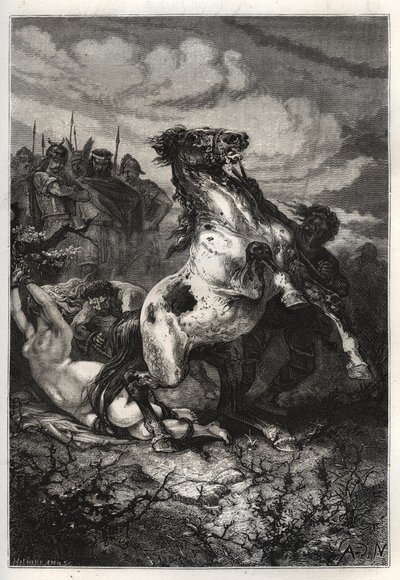 Die Hinrichtung von Brunhilda von Austrasien durch Chlothar II., 613 - Der Tod der Königin Brunhilda von Austrasien, einer westgotischen Prinzessin, verheiratet mit König Sigebert I. von Austrasien - Tod von Brunehaut (oder Brunehilde) auf Befehl von Clota von French School
