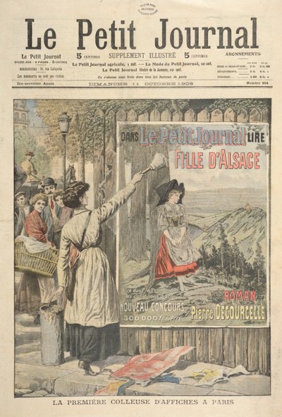 Die erste weibliche Plakatkleberin in Paris, aus Le Petit Journal, 11. Oktober 1906 von French School