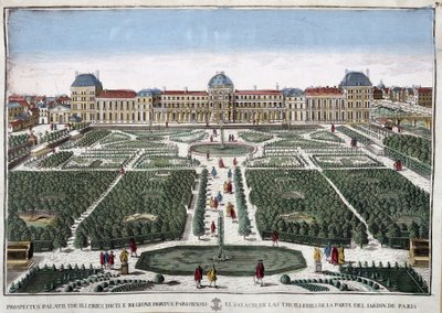 Die Gärten und der Palast der Tuilerien - Gravur von French School