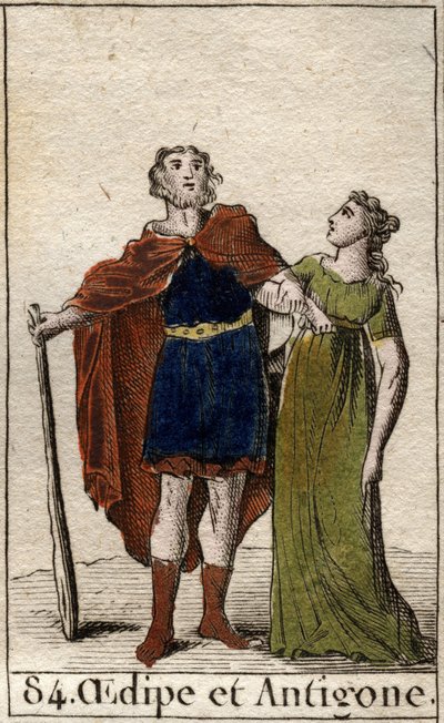 Der König von Theben Ödipus mit seiner Tochter Antigone. Aus „Mythologie de la jeunesse“ von Pierre Blanchard 1803. von French School