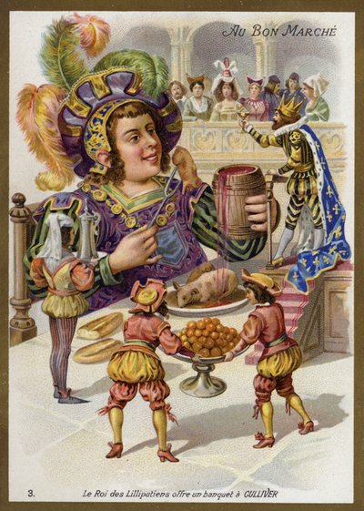 Der König der Liliputaner veranstaltet ein Bankett für Gulliver von French School