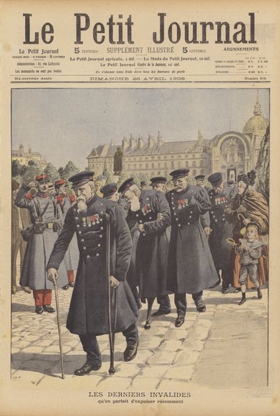 Die letzten Kriegsveteranen aus dem Hôtel des Invalides, Paris (Farblithografie) von French School