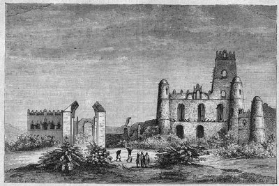 Der Palast des Negus (Negus) oder der Könige von Äthiopien in Gondar. Gravur von 1896 in „L