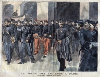 Der Poststreik: Soldaten und Stadtwachen, die in Paris Briefe verteilen. Gravur von 1899 in „La petite Gironde“ von French School