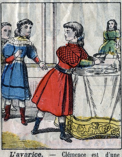 Die sieben Todsünden: Habgier. Epinal-Bild Ende des 19. Jahrhunderts. (I sette peccati o vizi capitali) von French School