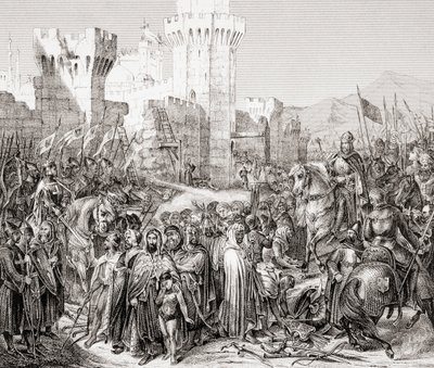Die Übergabe von Akkon an Philipp II. von Frankreich, genannt Philipp August, während des Dritten Kreuzzugs, aus L