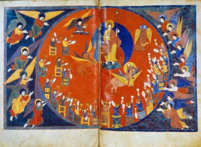 Die Vision des Heiligen Johannes Miniatur aus den Kommentaren zur „Apokalypse nach Johannes“ geschrieben 775 von dem Mönch Beatus von Liebana von French School
