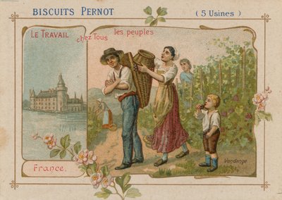 Die Arbeit des Volkes Illustration auf einem Kekslabel von French School
