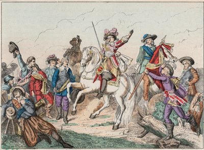 Dreißigjähriger Krieg (1618-1648): Prinz Louis II. von Bourbon Conde, bekannt als der Große Conde (1621-1686), Herzog von Enghien, begrüßt die Leiche des Grafen von Fontaine in der Schlacht von Rocroi gegen die Spanier am 19. Mai. von French School