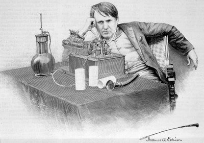 Thomas Edison und sein Phonograph - in „Le Monde Illustré“ vom 17.08.1884 von French School