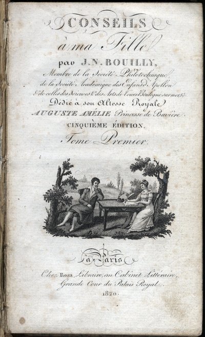 Titelseite von „Ratschläge an meine Tochter“ von Jean Nicolas Bouilly (1763-1842). 1820. Private Sammlung. von French School