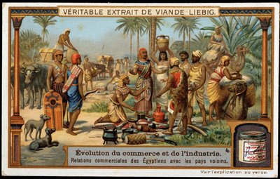 Handels- und Industrieentwicklung: Ägyptische Handelsbeziehungen mit Nachbarländern - Liebig Chromolithographie von French School