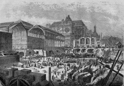 Transformationen von Paris unter dem Zweiten Kaiserreich, Paris haussmannien: Blick auf den neuen Pavillon der zentralen Markthallen von French School
