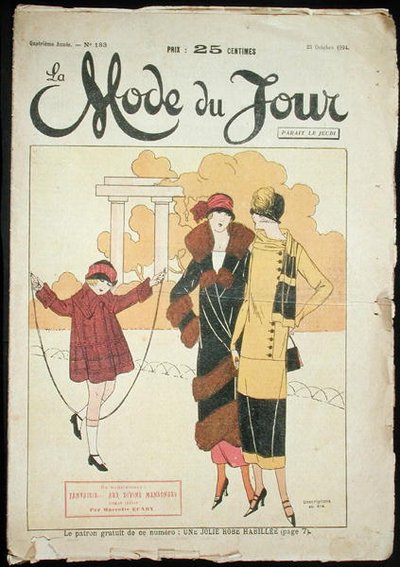 Zwei Frauen und ein kleines Mädchen in einem Park, Illustration aus 