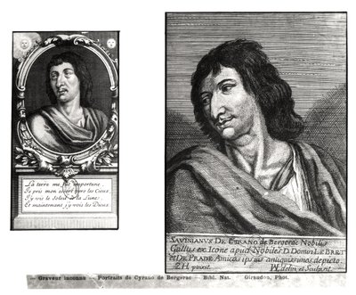 Zwei Porträts von Savinien Cyrano de Bergerac (1619-55), rechts nach Zacharie Heince (1611-69) von French School