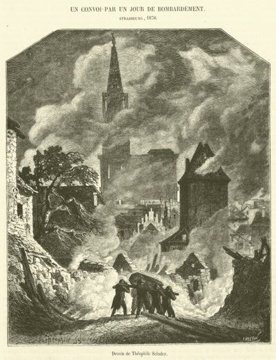 Ein Konvoi an einem Bombardierungstag (Gravur) von French School