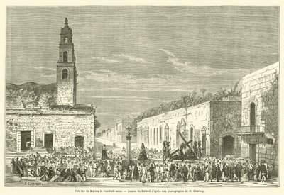 Eine Straße in Merida am Karfreitag (Gravur) von French School