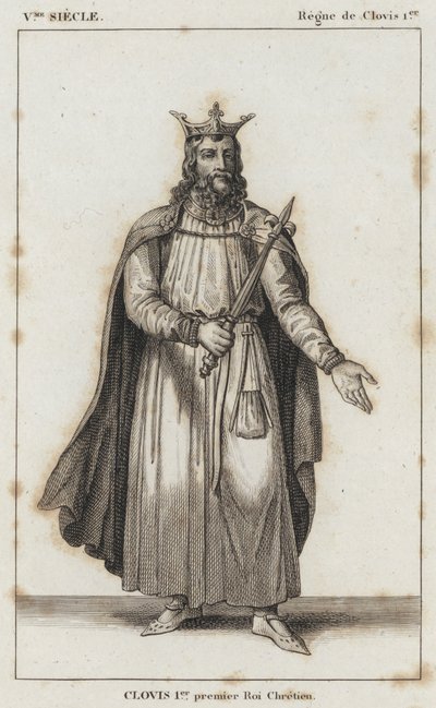 5. Jahrhundert, Herrschaft von Clovis I., Clovis I., erster christlicher König (Gravur) von French School