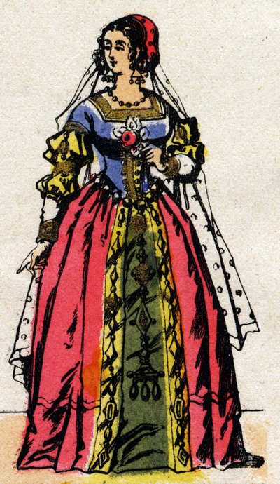 Valois-Dynastie: Porträt von Eleonore von Habsburg oder Österreich (1498-1558), Königin von Frankreich, Ehefrau von Franz I (1494-1547). Epinal-Bild aus dem späten 19. Jahrhundert. Private Sammlung von French School