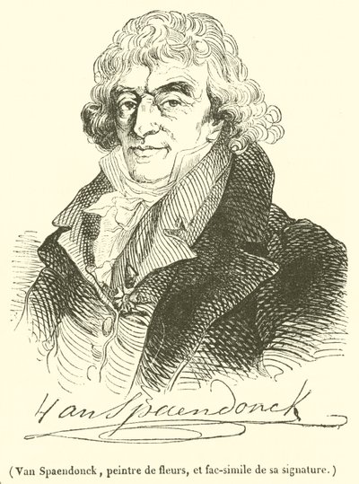 Van Spaendonck, Blumenmaler, und Faksimile seiner Unterschrift von French School