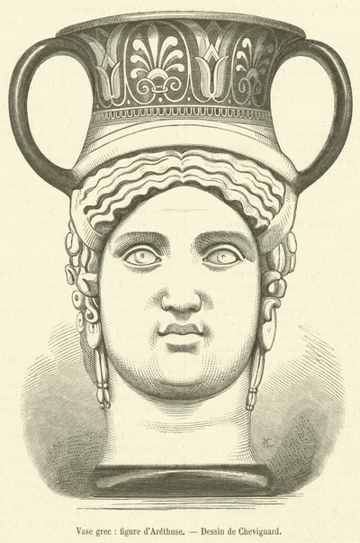 Griechische Vase, Figur von Arethusa (Stich) von French School