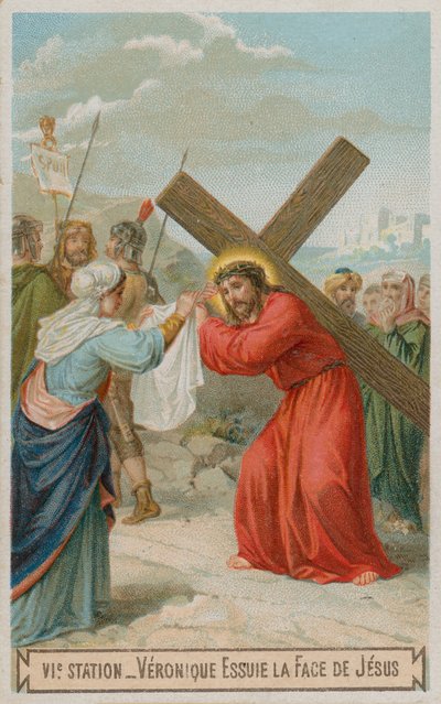 Veronika wischt das Gesicht von Jesus. Die sechste Station des Kreuzwegs von French School