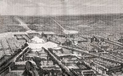 Versailles mit seinem Schloss im 19. Jahrhundert - Gravur in „La France illustrée: Geographie, Geschichte, statistische Verwaltung“ von V.A. Malt-Brown. 1884 von French School