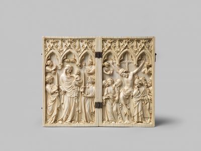 Vierge Glorieuse und Kreuzigungsdiptychon, Ebenholzrückseite ist später, 14. Jahrhundert von French School